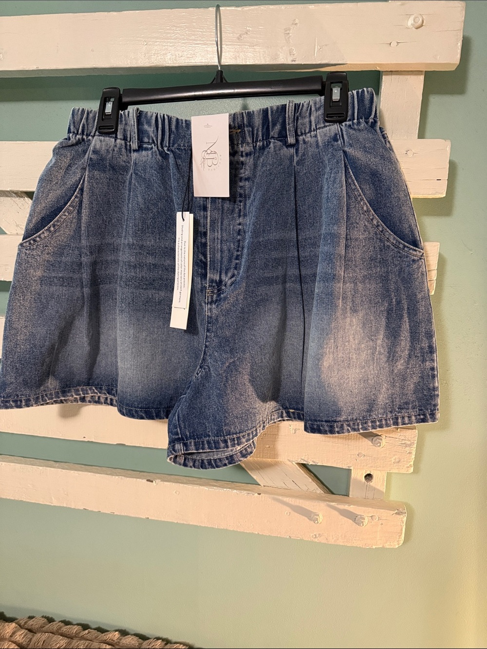 Mustard Seed High-Rise Gathered Waist Denim Shorts